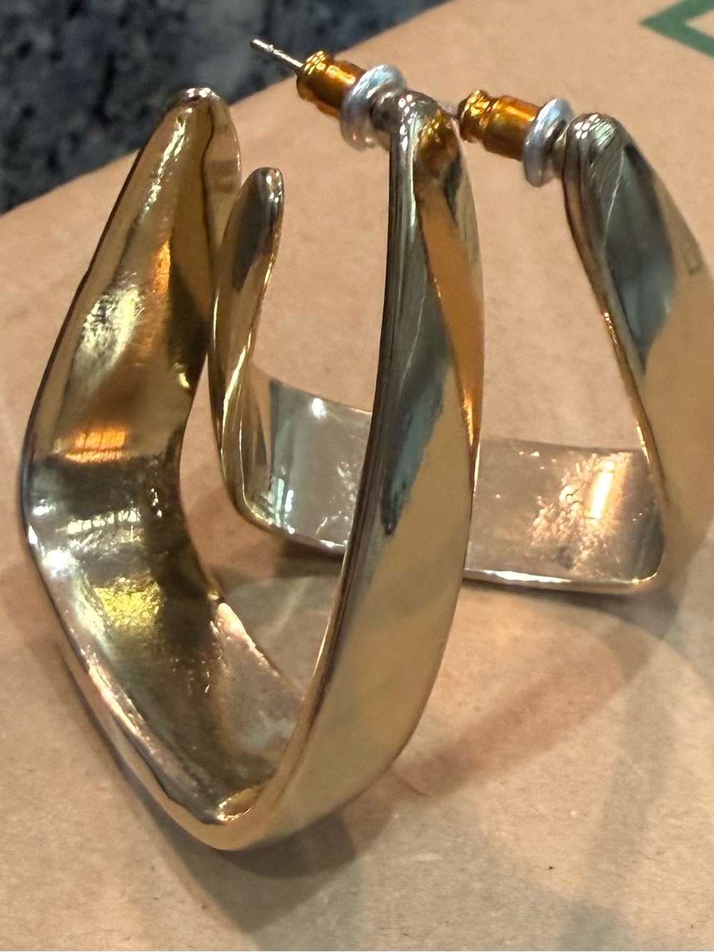 Gold Tone Angular Hoop Earrings